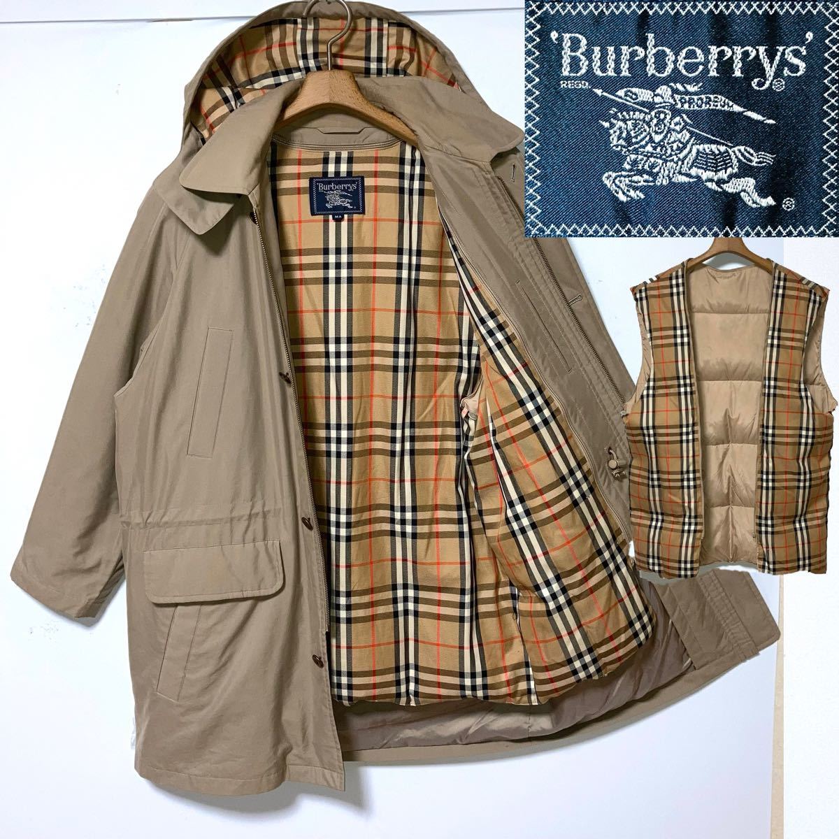 希少！日本製！BURBERRY LONDON バーバリー　ロンドン　ノバチェック ライナー付き2WAYダウンコート　ベージュ