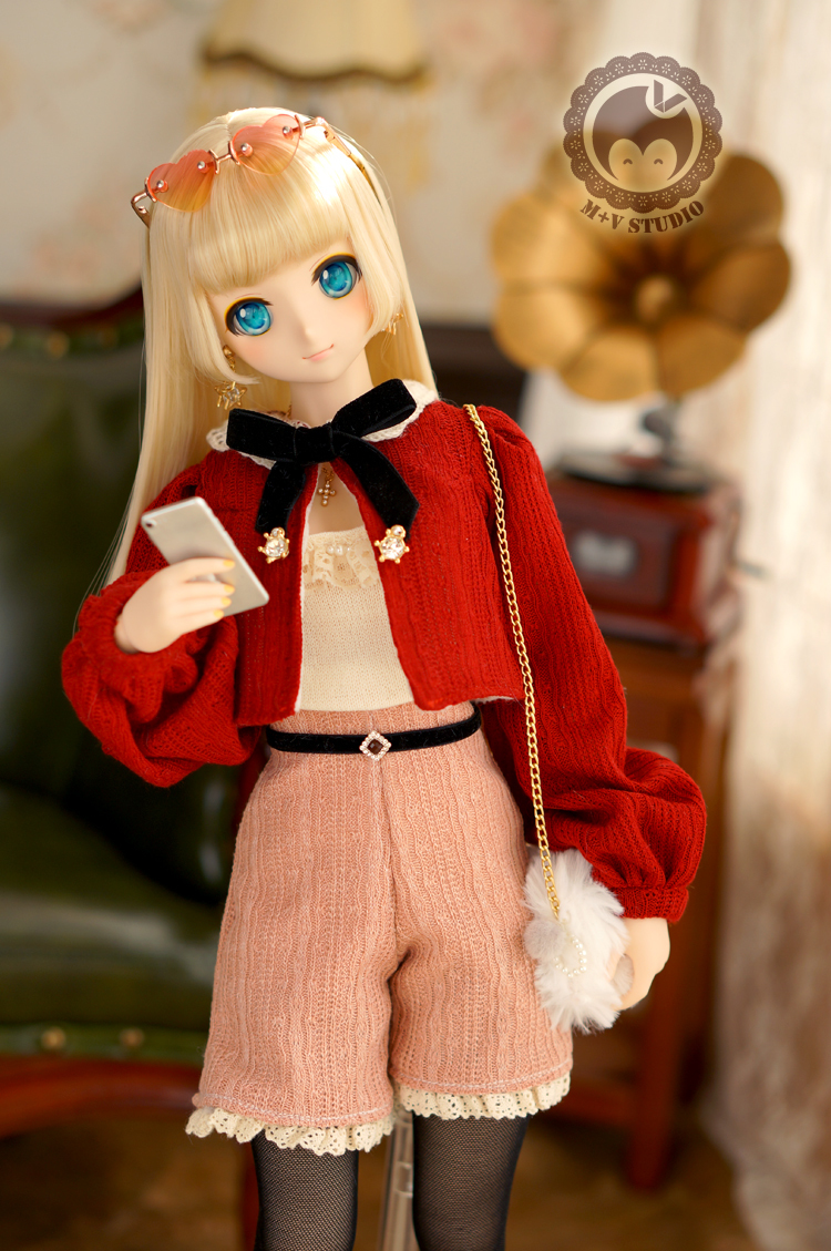 DD(S/M/L胸)秋冬、可愛いニットのお洋服４点セット★赤／ピンク