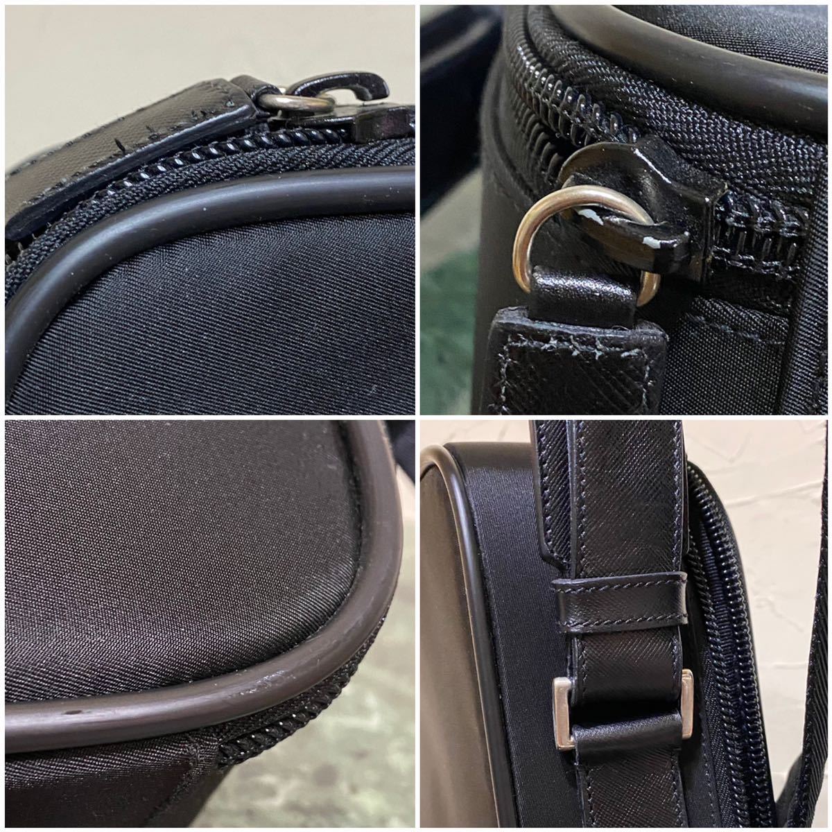  beautiful goods PRADA business bag nylon ×safia-no leather handbag shoulder bag black black triangle Logo plate tessuto diagonal ..