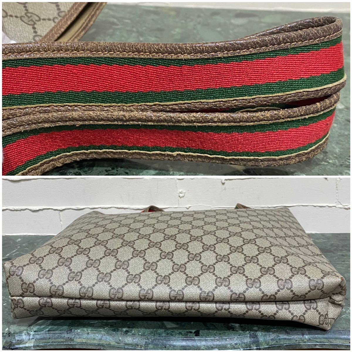 希少 70'S OLD GUCCI シェリーライン トートバッグ エンブレムGG PVCレザー×ピッグスキン ヴィンテージバッグ ショルダーバッグ 肩掛け