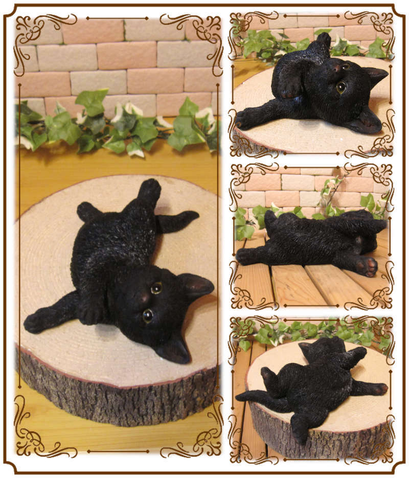 リアルな子猫の置物 ごろごろベビーキャット ブラック お部屋のインテリアにも 黒猫オブジェ クロネコフィギュア ねこオーナメント の画像2