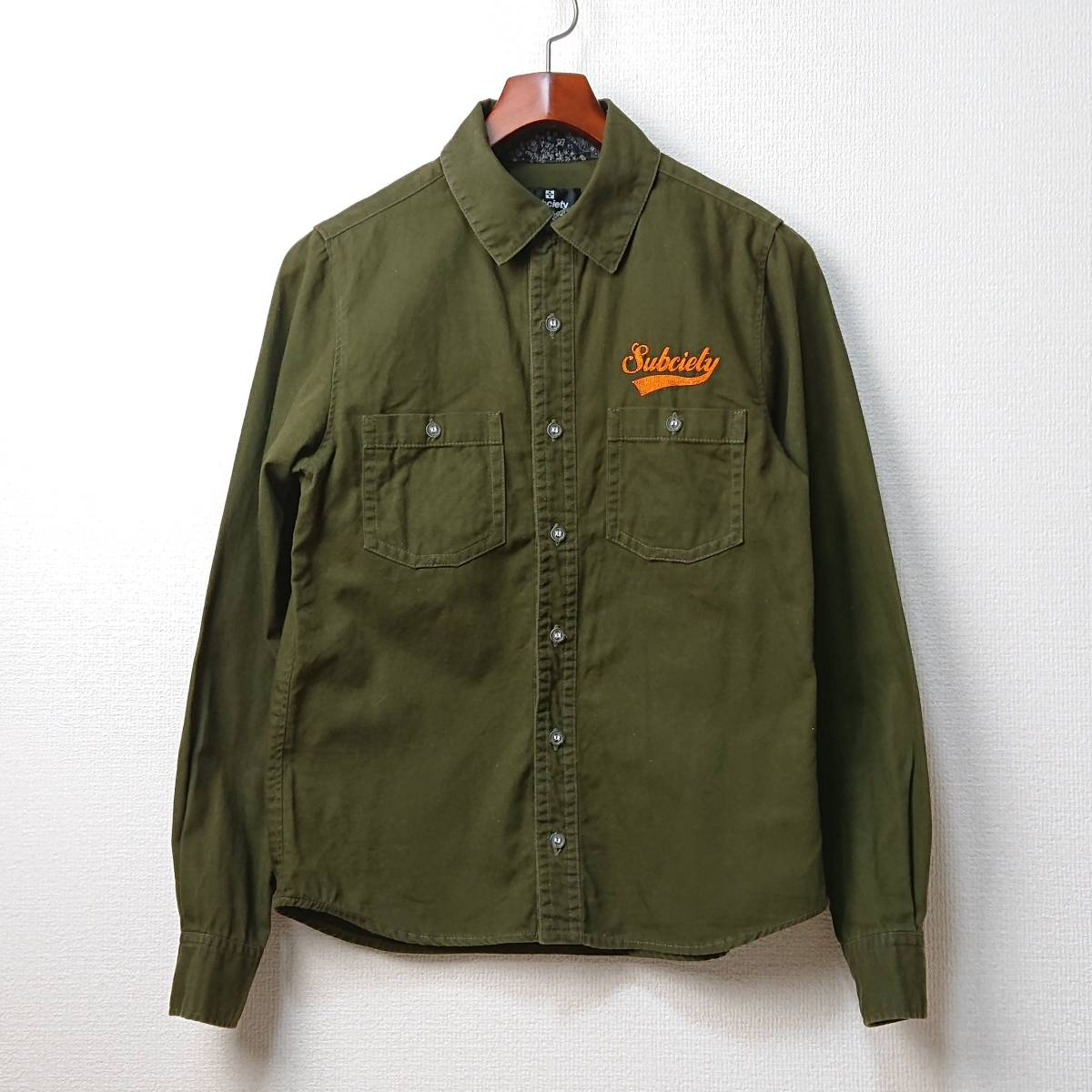 Subciety サブサエティー 刺繍シャツ ワークシャツ カーキ グリーン