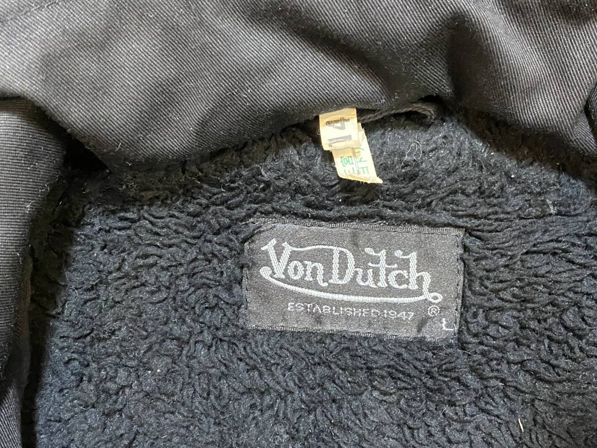 A1675 ボンダッチ Von Dutch◆裏ボア モッズコート メンズL ブラック ※ファー欠損_画像6