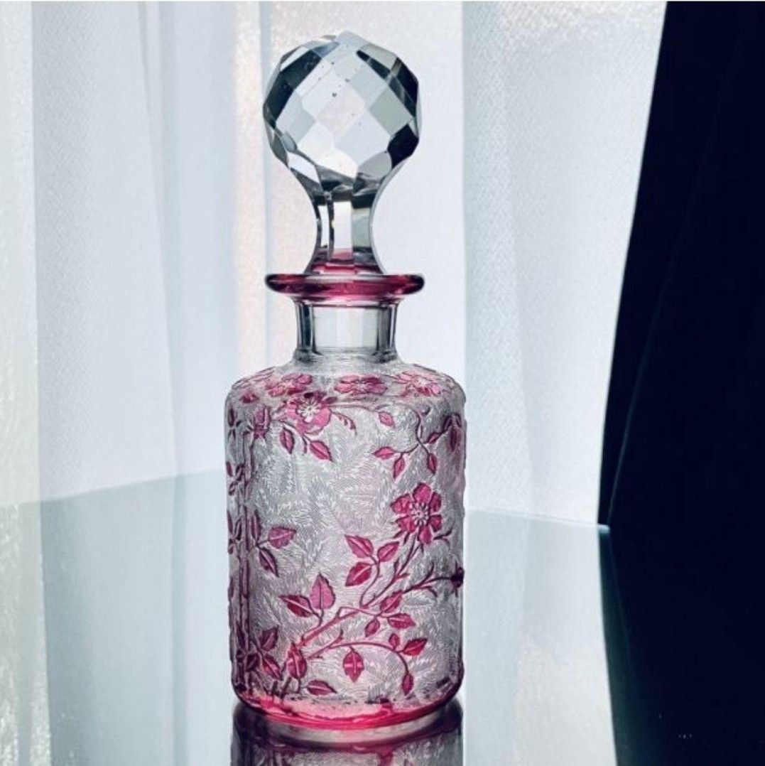 花のオールドバカラ＊エグランチエの香水瓶#3 Eglantier美しいエッチング-