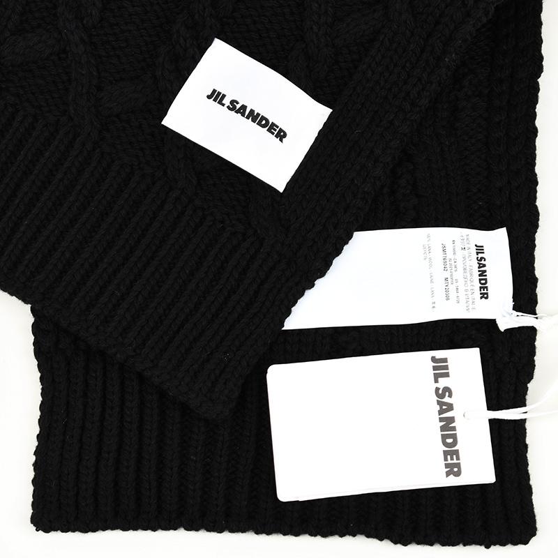 JIL SANDER ジルサンダー 編み込みブラックウールマフラー イタリア