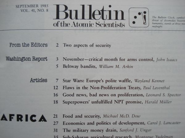 【原子力科学者会報 英語】 Bulletin of the Atomic Scientists 1985-9 /AFRICA /核科学者紀要 学術誌 核兵器 Non-Proliferation 軍備管理_画像8