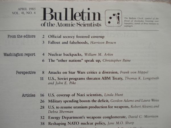 【原子力科学者会報 英語】 Bulletin of the Atomic Scientists 1985-4 /U.S.Coverup of Nazi Scientists /核科学者紀要 核兵器 軍備管理_画像9