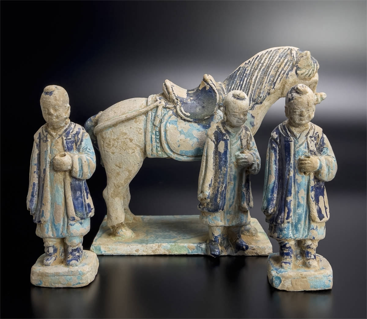 唐 青釉馬俑 人物俑 中国 古美術