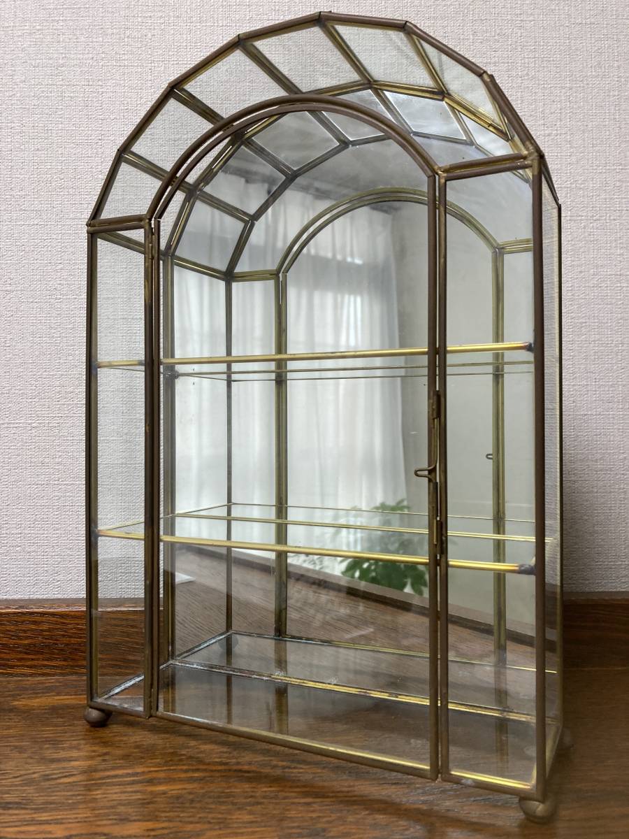 ビンテージ☆アーチ型 ガラスジュエリーケース(H32cm)真鍮 ショーケース 収納_画像1