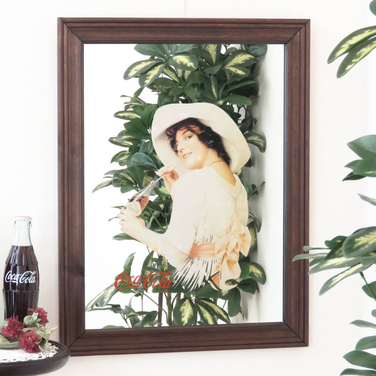 ビンテージパブミラー/コカ・コーラ (Coca-Cola) 白いドレスの女性/店舗什器(レストラン) /ディスプレイ/インテリア雑貨/壁掛け鏡/A-4450-8_画像1
