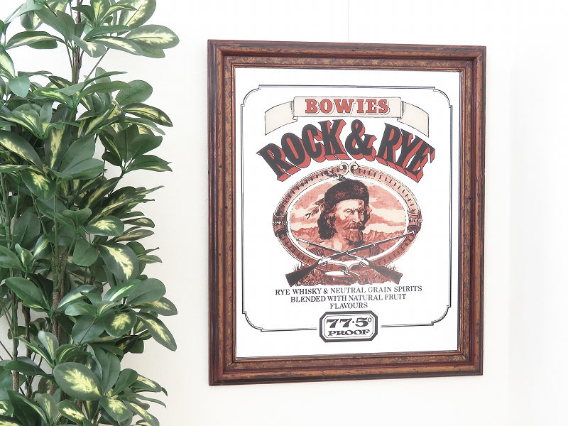 ビンテージパブミラー/BOWIES(ROCK&RYE) RYE WHISKY&NEUTRAL GRAINS PIRITS/壁掛け鏡/店舗什器/ディスプレイ/装飾/インテリア雑貨/A-4450-3_画像7