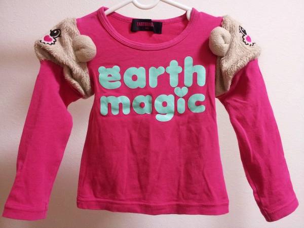 良品中古!! ★ EARTHMAGIC アースマジック ★ ロングTシャツ マフィー ロンT 長袖シャツ トップス ピンク EMC サイズ100 ★ earth magic ★_画像1