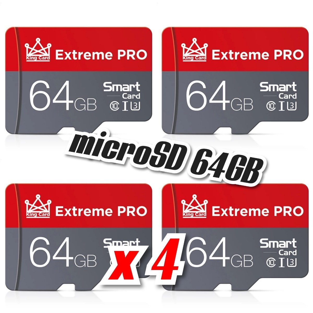 マイクロSDカード 64GB 4枚 class10 UHS-I対応 microSD EXTREME PRO RED-GRAY