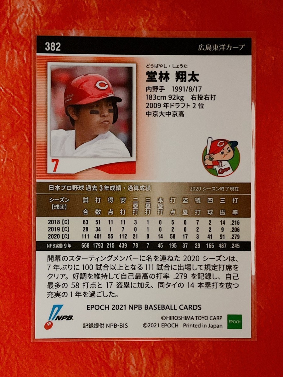 ☆ EPOCH 2021 NPB プロ野球カード 広島東洋カープ レギュラーカード 382 堂林翔太 ☆_画像2
