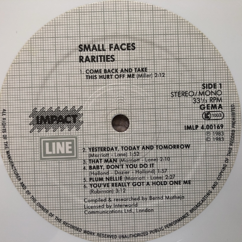 美盤 激レア物 スモール・フェイセス Small Faces LPカラーレコード ラリティーズ Rarities ドイツ盤 Steve Marriott_画像10