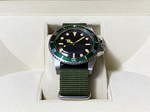 ビンテージ グリーン ダイバーズ デザイン 3針 機械式 腕時計 自動巻き ノンデイト NATO G10 アンティーク [サブマリーナ オマージュ]_画像2