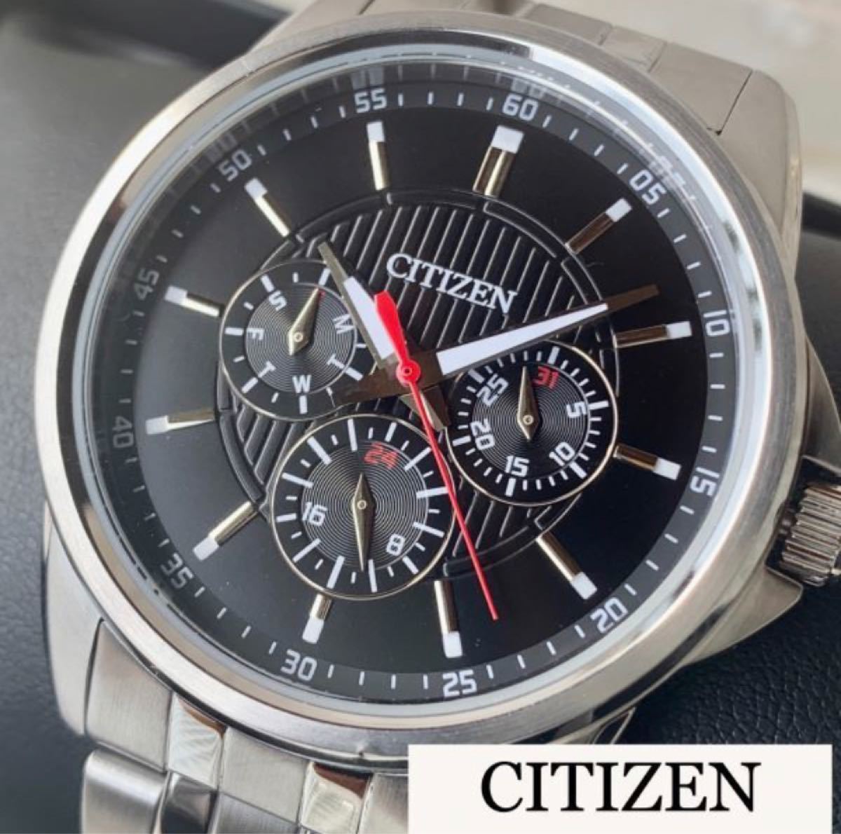新品★大特価★CITIZEN/シチズン/クオーツ/クロノグラフ/ブラック/生活防水/メンズ腕時計/ステンレス/高級ブランド/黒/