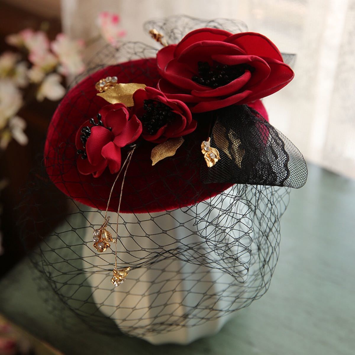 103 カクテルハット 和風トーク帽 花嫁パーティー 昭和レトロ お花ミニハット つまみ細工