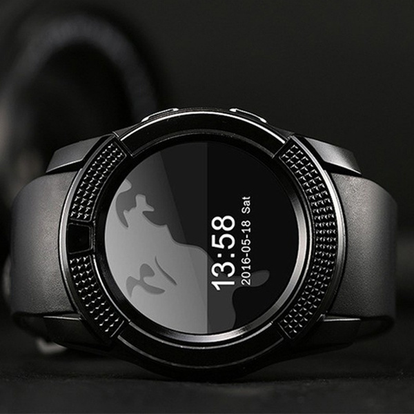 V8　スマートウォッチ　カメラ　プレゼント　健康　時計　プレゼント　黒　ブラック