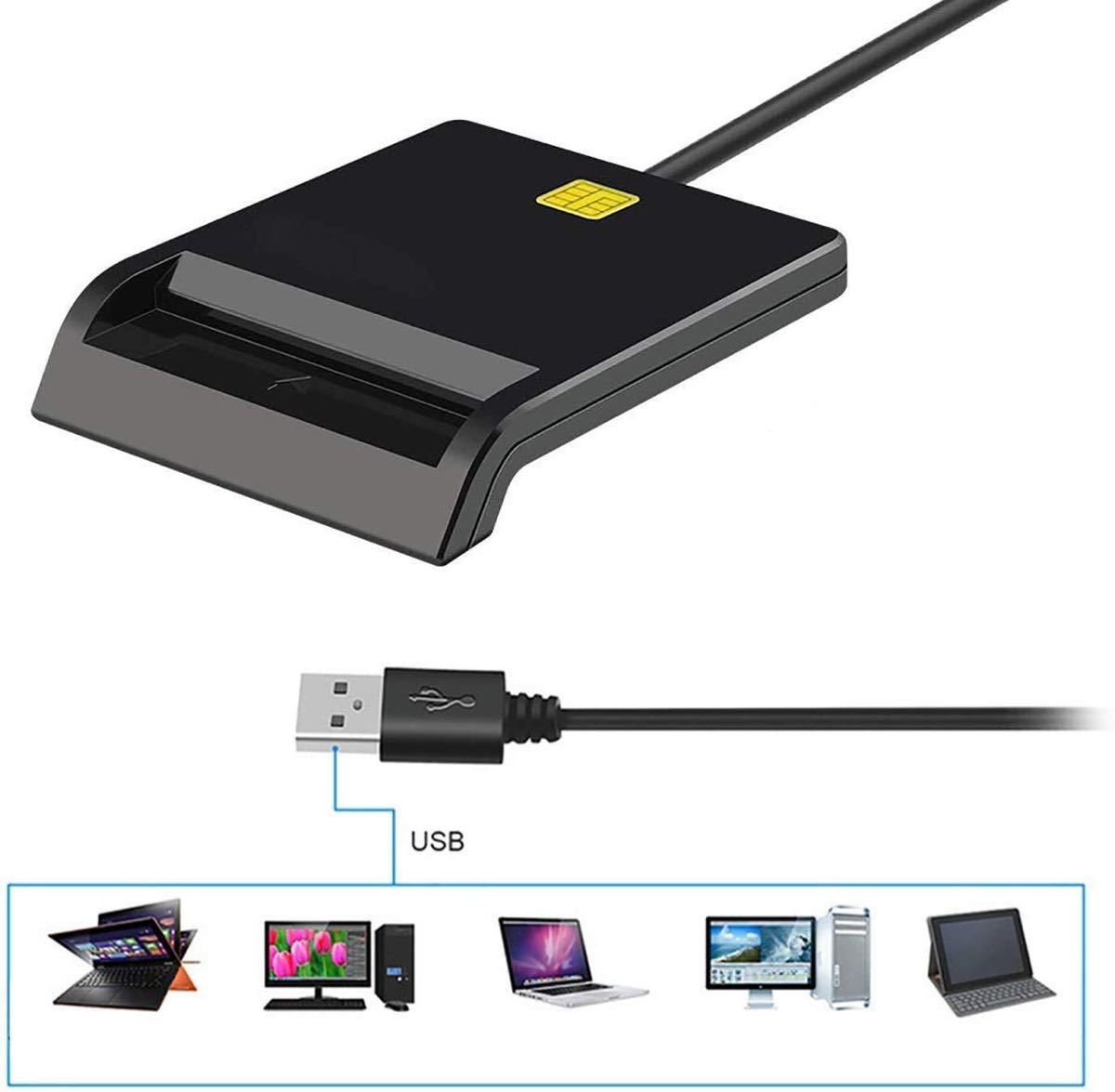 IC型カードリーダーライタ USB接続CAC/SD/Micro SD (TF)/SIMスマートカードリーダーにも対応でき　ブラック