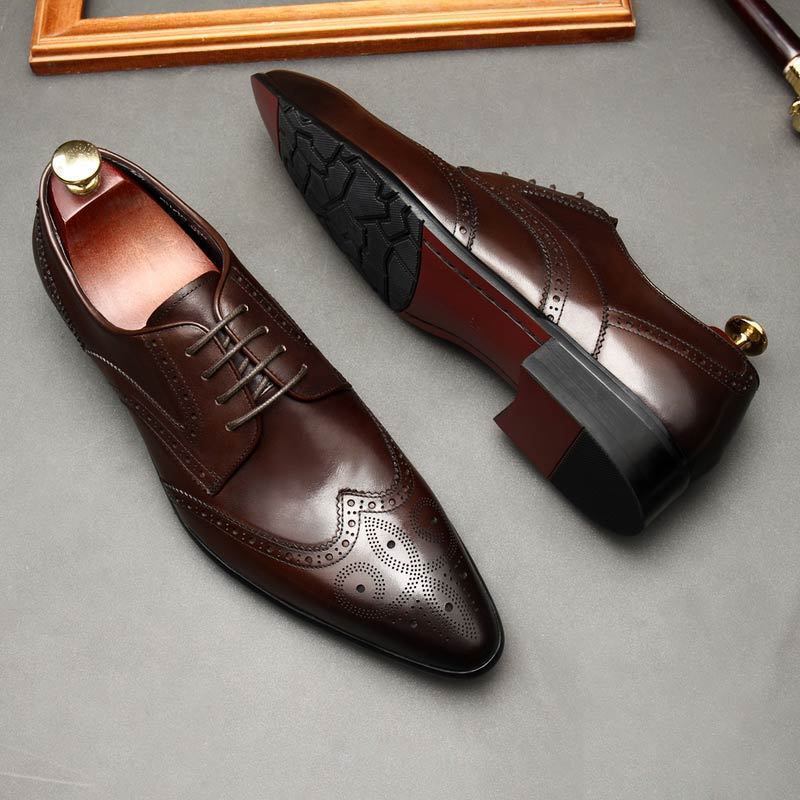  кожа обувь бизнес обувь 25cm кофе мужской натуральная кожа шнур обувь простой tu "дышит" 3E широкий вне перо тип 801-65JS