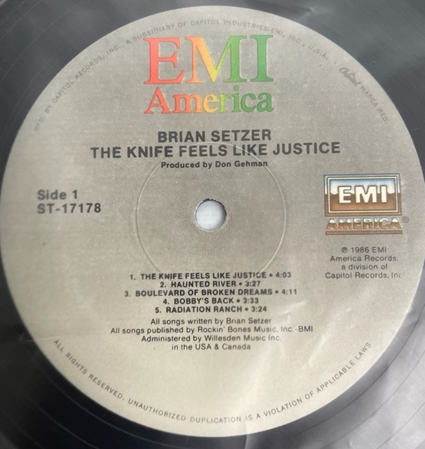 BRIAN SETZER　THE KNIFE FEELS LIKE JUSTICE　ブライアン・セッツアー　ＵＳ盤　1986年　ストレイキャッツ_画像4