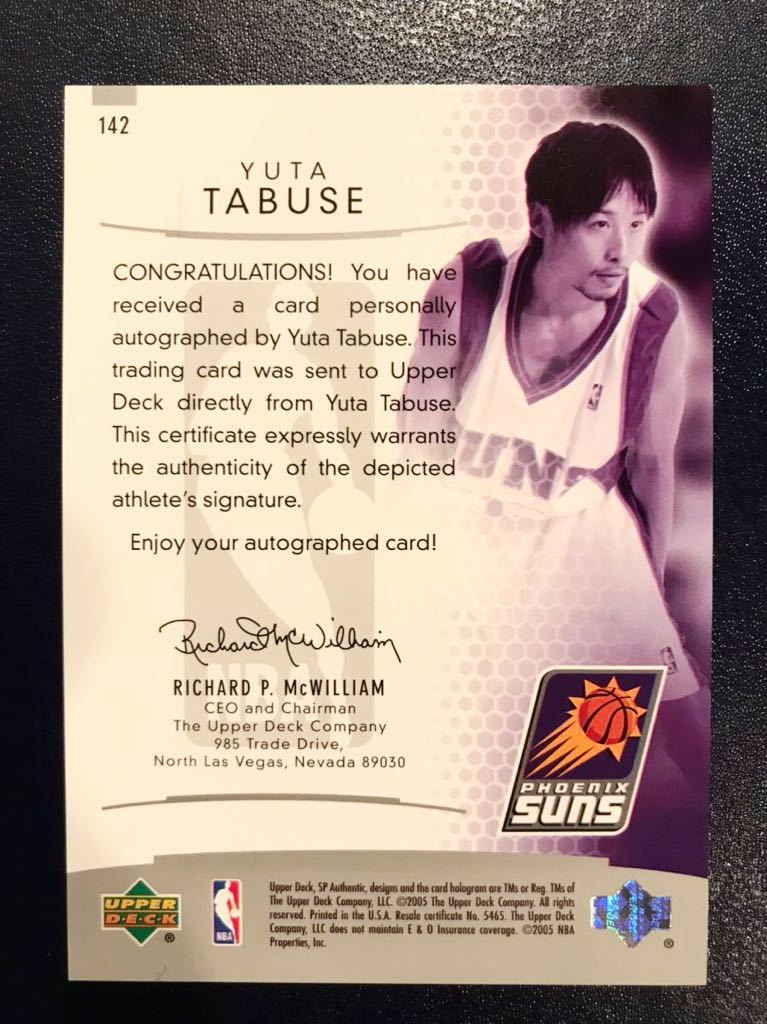 田臥勇太 レジェンド直筆 NBA ルーキー サイン カード 05 Upper Deck SPA Yuta Tabuse Suns Panini 日本代表 サンズ ユニフォーム バスケ_画像2