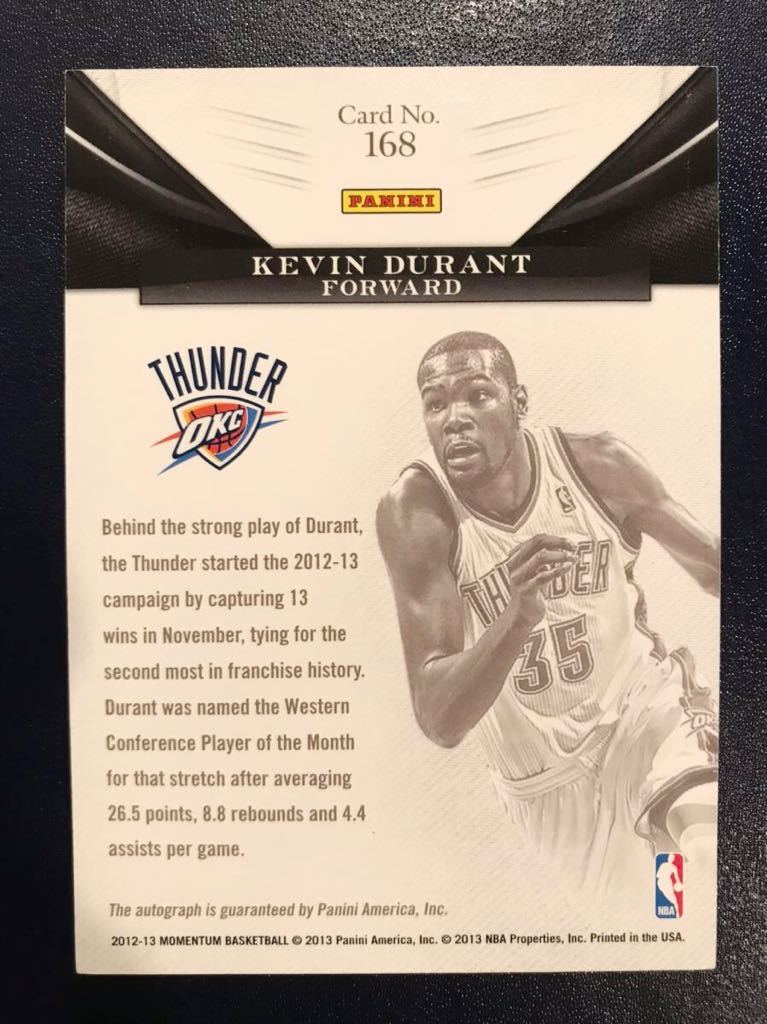 初期直書/99 Auto 12 Panini Momentum Kevin Durant ケビン・デュラント サイン カード NBA ユニフォーム サンズ Suns バスケ All-star_画像2