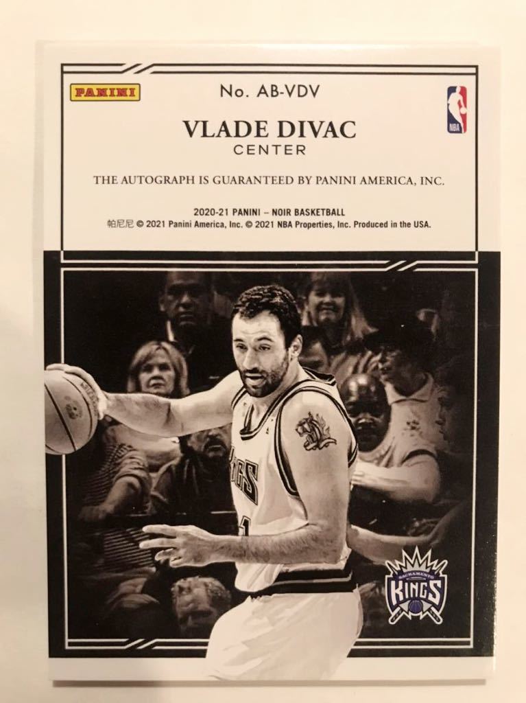 最高級版直書/99 Auto 20 Panini Noir Vlade Divac ブラデ・ディバッツ 直筆 サイン バスケ NBA ユニフォーム Kings キングス All-star_画像2