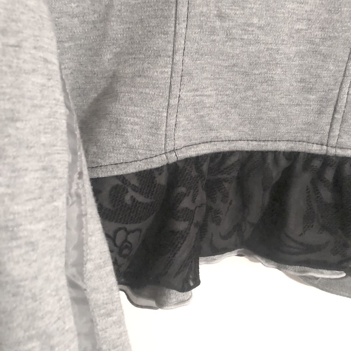 【最終価格】デザインジャケット グレー 黒 フリル レース テーラードジャケット