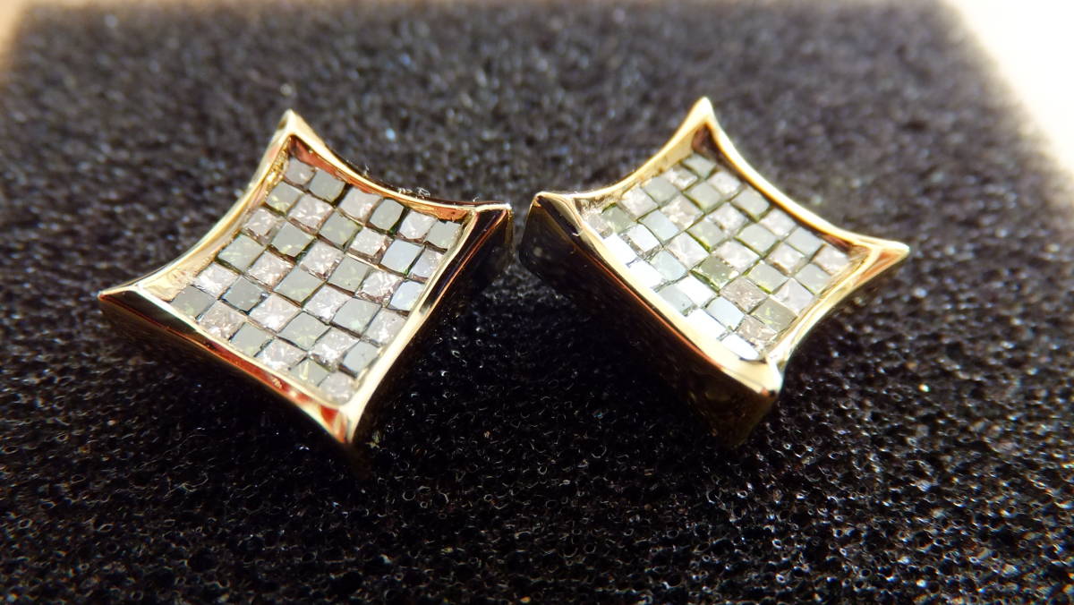 14K 585 ダイヤモンド ピアス ミステリーセッティング YG グリーン クリアー　_画像4