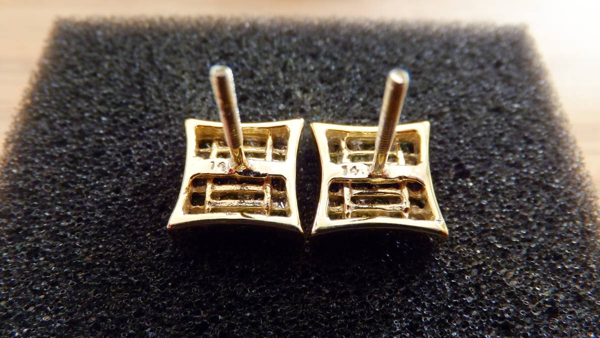 14K 585 ダイヤモンド ピアス ミステリーセッティング YG グリーン クリアー　_画像6