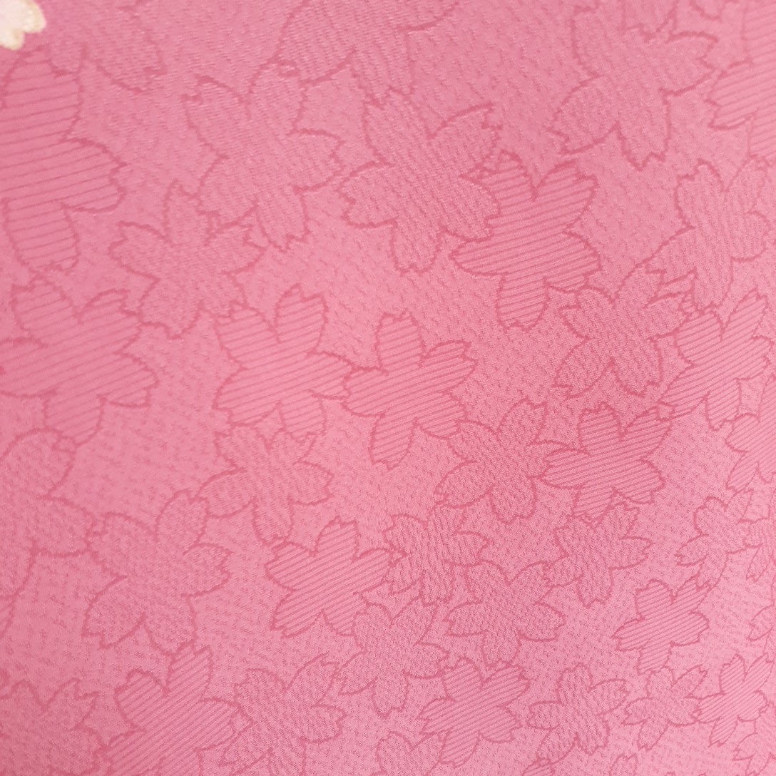 正絹　121301　ピンク色　花柄　桜柄　シルク350cm　はぎれ　ハギレ　リメイク　ハンドメイド