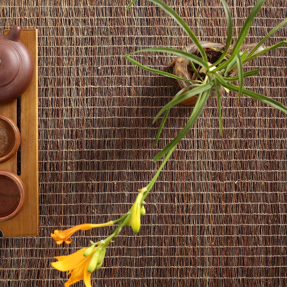 テーブルランナー 手織り布 ちょま生地夏布 天然素材シンプル 素朴なモダン 中華風和風侘寂わびさび禅茶席 （35×260cm）麻褐色 