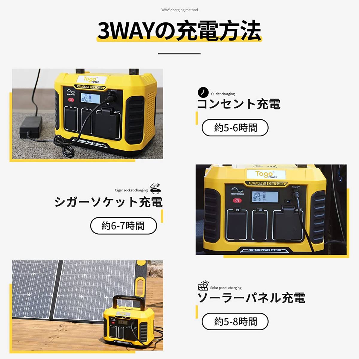 ポータブル電源 大容量 330W 93500mAh/346Wh ポータブルバッテリー 家庭用蓄電池 AC330W(サージ660W) バックアップ電源 純正弦波 pse認証済