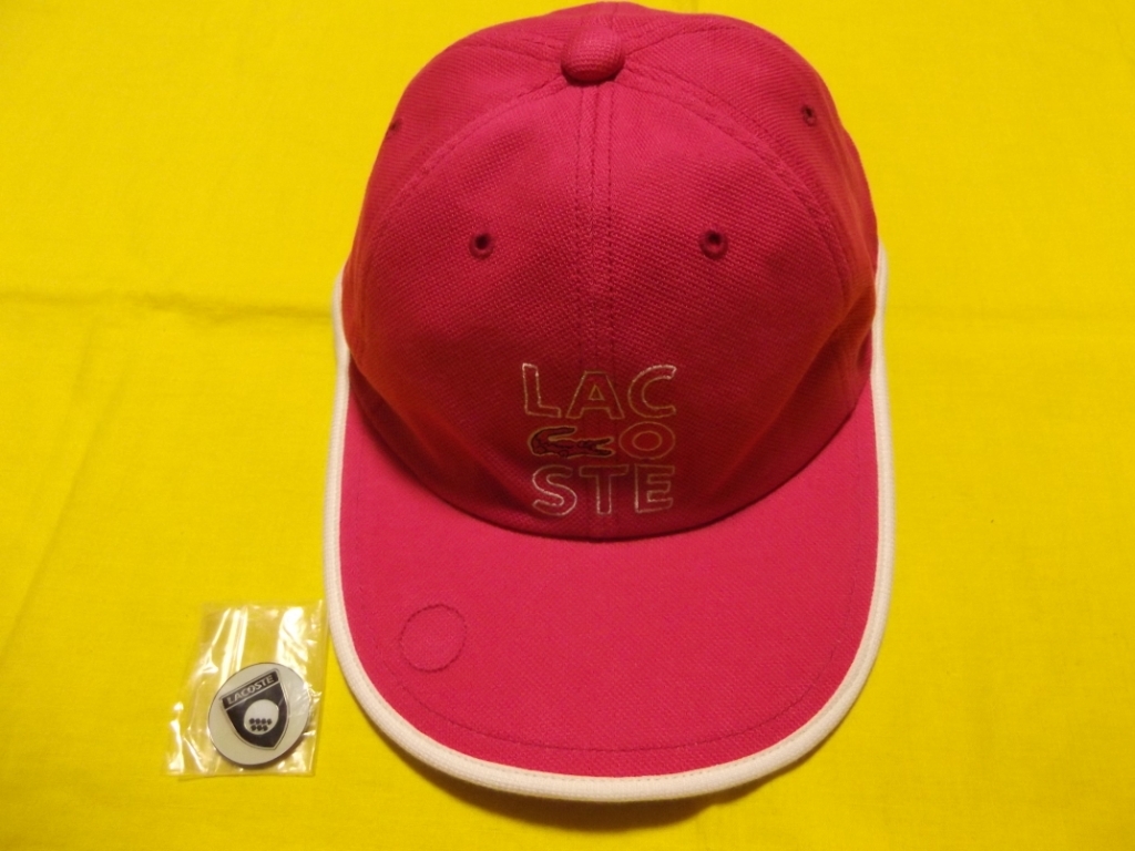 ●ラコステ キャップ 帽子 ピンク フリー CAP サイズ調整 ゴルフ マーカー付き_画像1