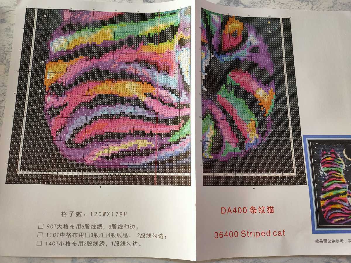 クロスステッチキット レインボーキャット 虹色猫 14CT 刺繍 図案印刷あり 猫 
