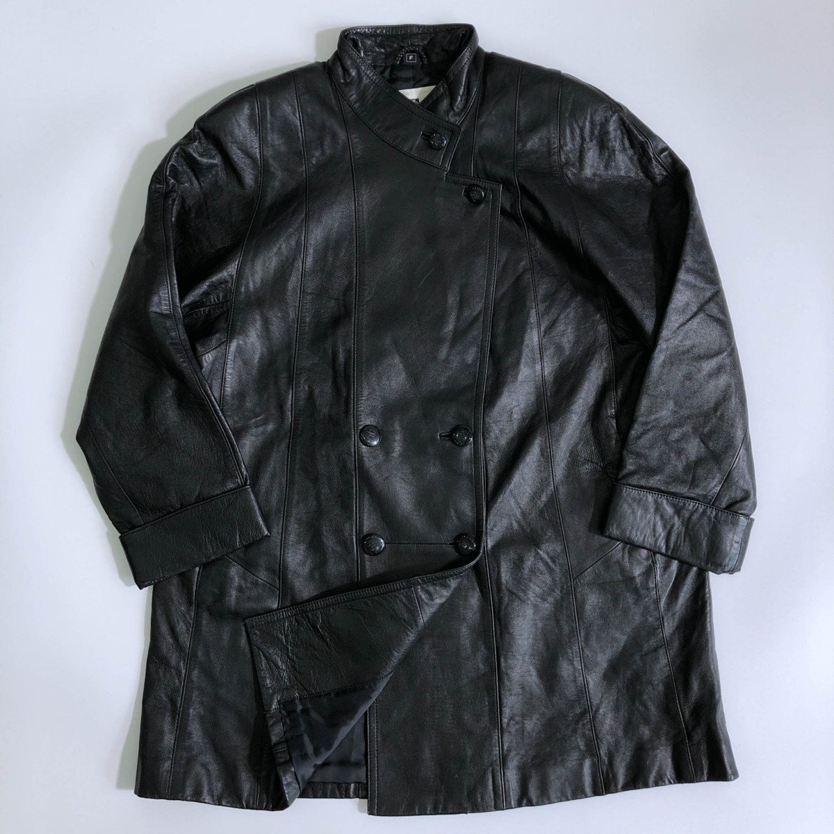 80'S VINTAGE ピエールバルマン PIERRE BALMAIN 本革 羊革 レザー ジャケット コート FREE フリーサイズ  /黒/ブラック/ビンテージ/日本製