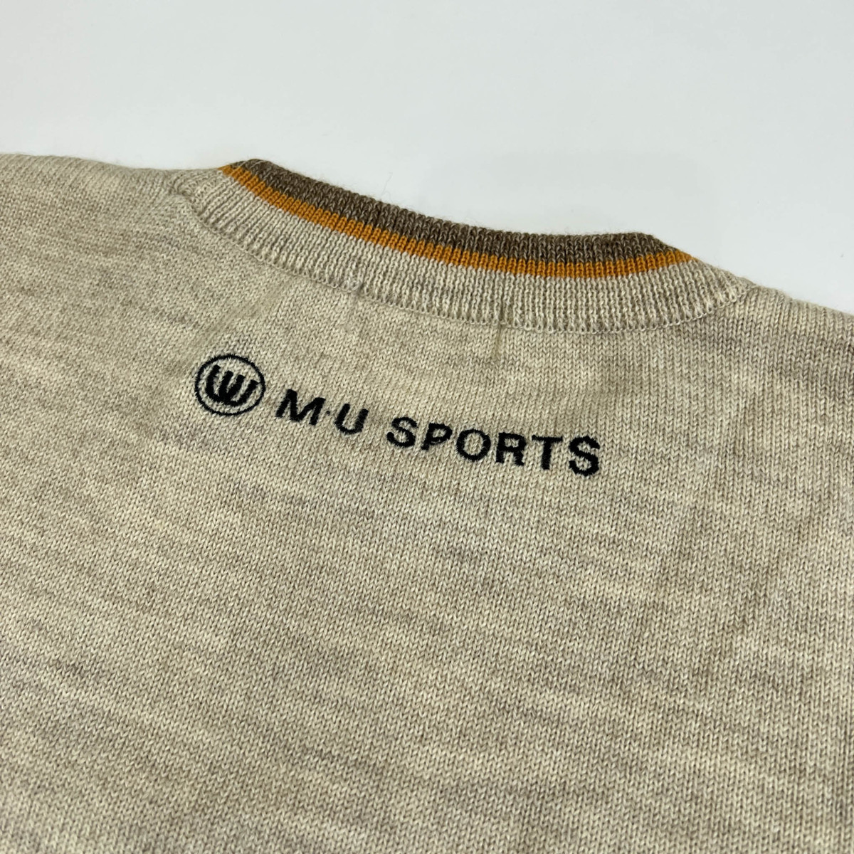 オシャレ柄入り!!◆MU SPORTS ミエコウエサコ デザイン入り ウールニットセーター サイズ 42 /日本製/男女でも/ゴルフ_画像5