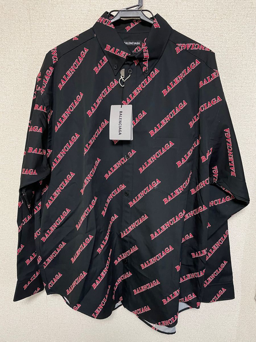 新品】BALENCIAGAバレンシアガ オールオーバー ロゴプリント シャツ