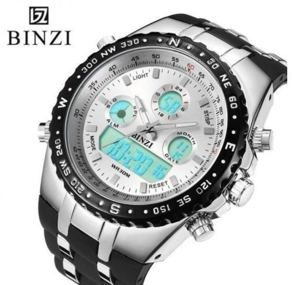 【激安】BINZI ブランド スポーツ 腕時計 クロノグラフ メンズ 防水 ファッション シリコン LED デジタル 男性 紳士 おしゃれ 高級_画像1