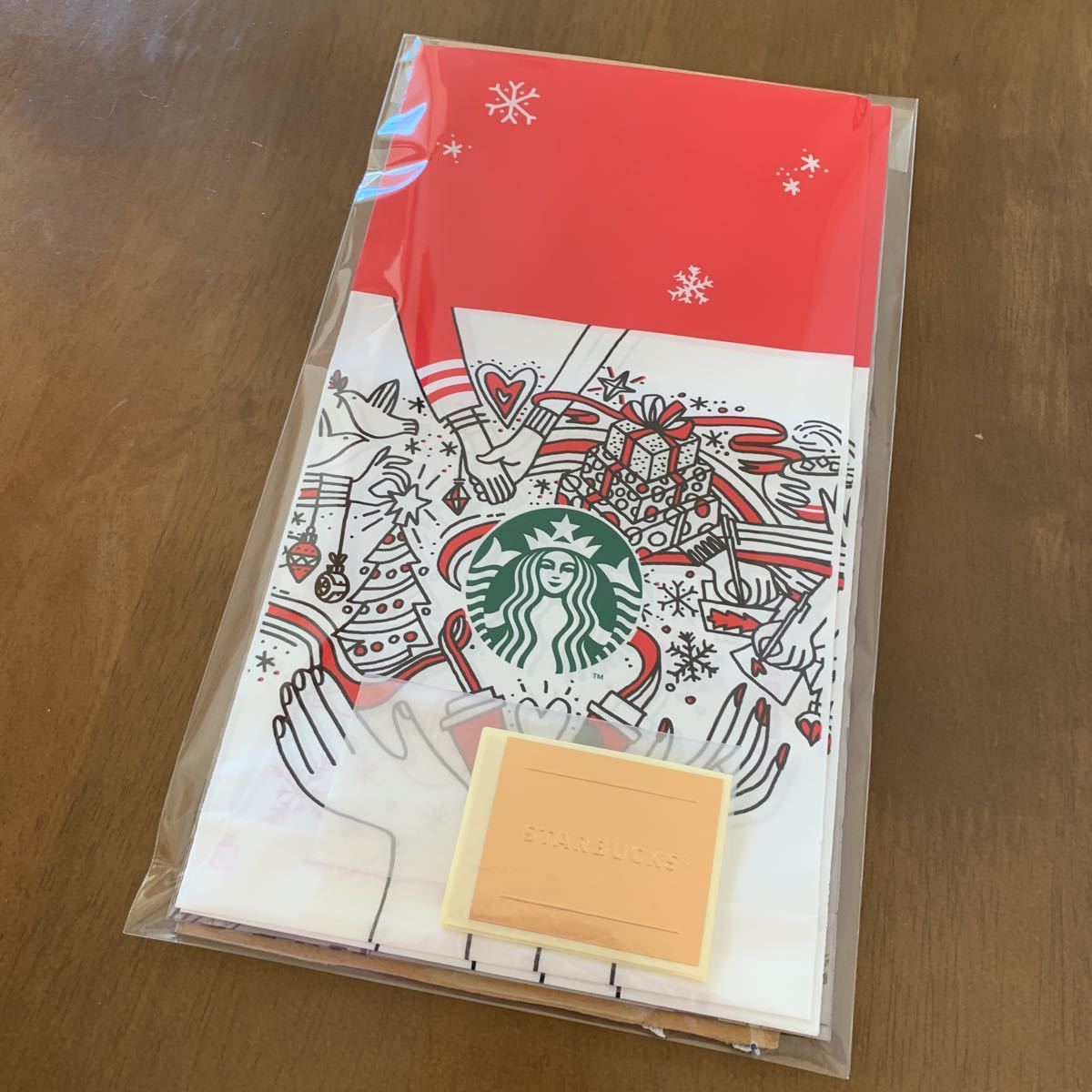 STARBUCKS スターバックス ラッピング クリスマス ギフトバッグ シール 5枚セット プレゼントギフト スタバ コーヒー豆柄ビニール袋 小新品_こちらの状態でお届け致します！