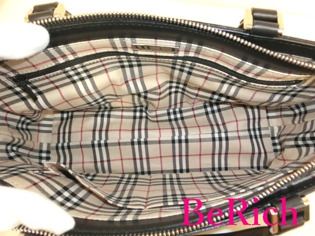 バーバリー ハンドバッグ 黒 ブラック レザー チェック BURBERRY 【中古】bk6055_画像4