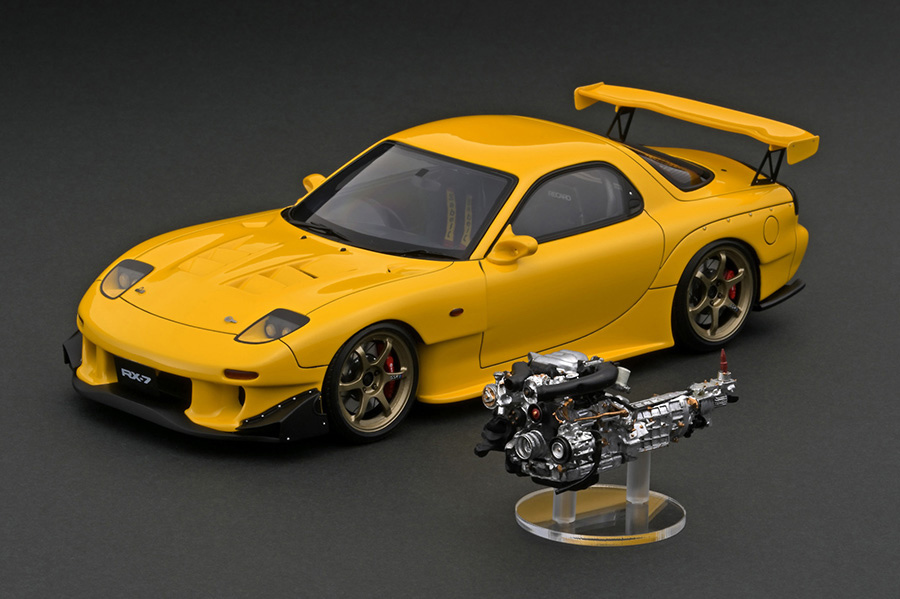 IG 2229 1/18  Mazda  RX-7 FD3S  жёлтый  RE дождь ...   полный  обвес   ... модель   RE13B двигатель  идет в комплекте  WEB ограничение  MAZDA RX-7 (FD3S)