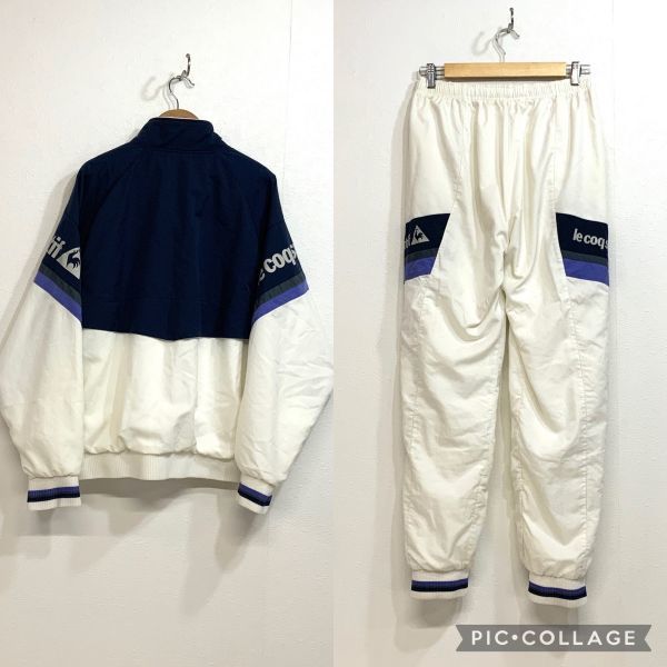 le coq sportif ルコックスポルティフ ナイロン ジャージ 上下セットアップ メンズ 上 M 下 LL ホワイトネイビーの画像2