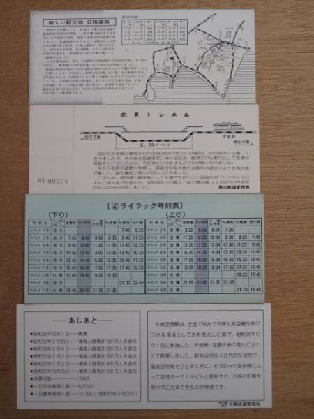 昭和４３～５７年 国鉄 北海道 特急バス開通など 記念切符 ４枚_裏面の全体図