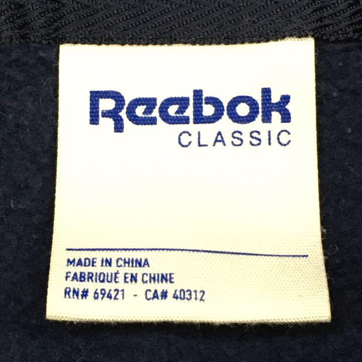 Reebok CLASSIC リーボック クラシック ハーフジップ スウェット 裏起毛 ベクターロゴ ビッグロゴ 刺繍 メンズ サイズL 紺色