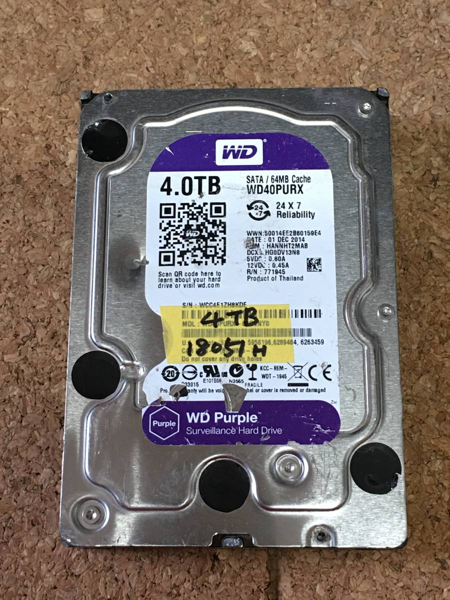 正規品質保証】 WDC A18693)3.5インチ WD40PURX-64GVNY0 中古動作品