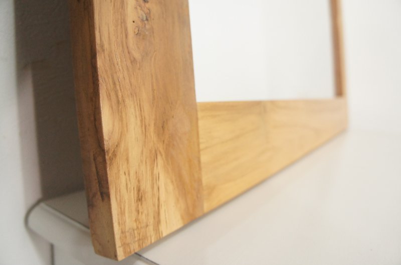 正規品セール チーク無垢 木製フレーム 壁掛け 立てかけミラー 90×60