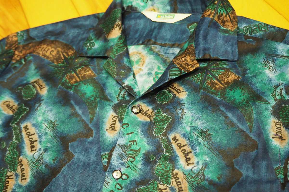 1960's ヴィンテージ シャツ アロハシャツ ハワイアンシャツ　美品　Lサイズ　地図　総柄 半袖　ボックス丈 開襟_画像3